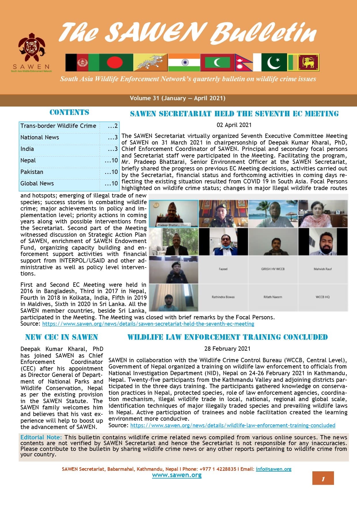 Cover of SAWEN Bulletin Volume 31