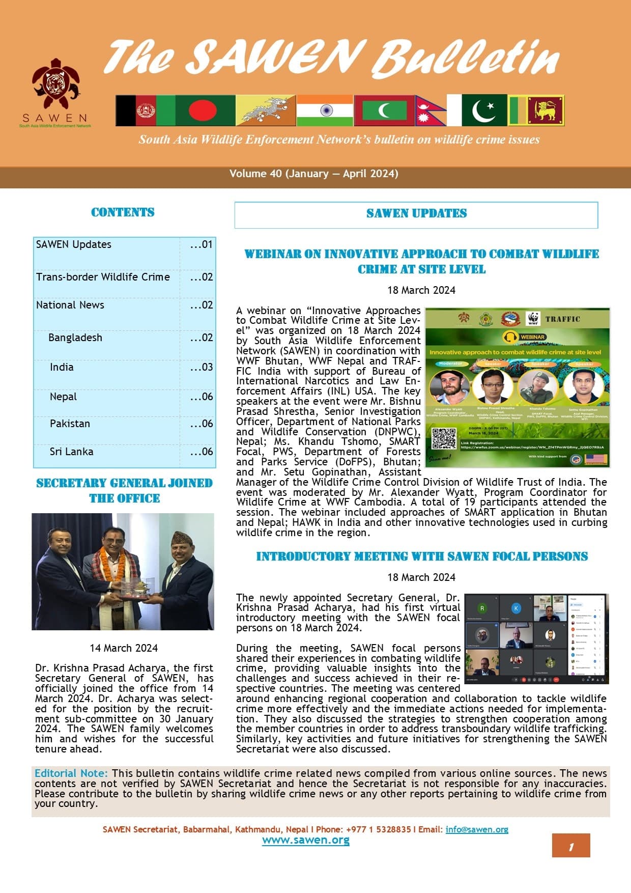 Cover of SAWEN Bulletin Volume 40