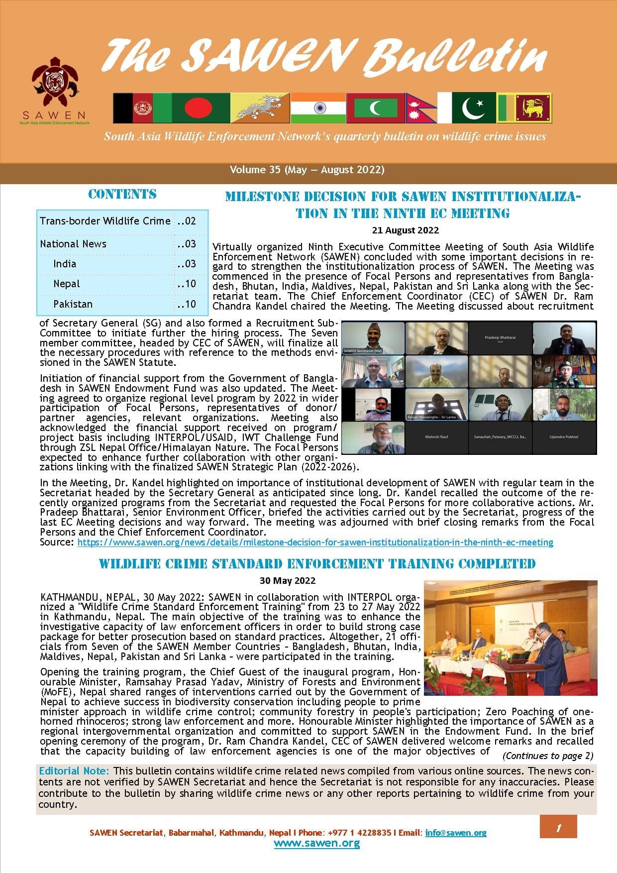 Cover of SAWEN Bulletin Volume 35