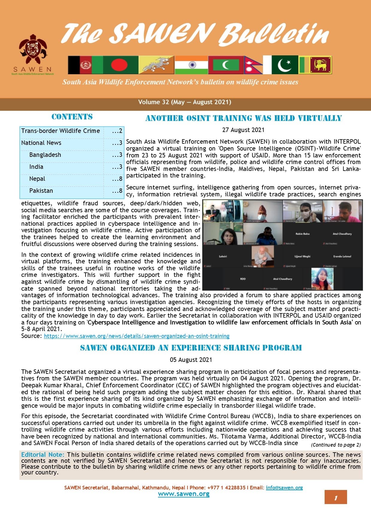 Cover of SAWEN Bulletin Volume 32