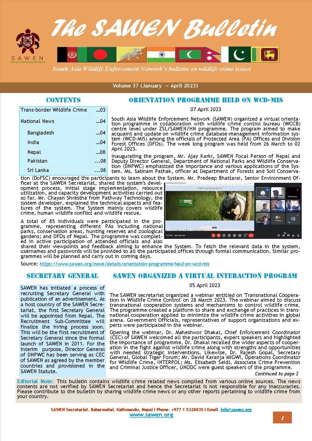 Cover of SAWEN Bulletin Volume 37